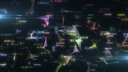 Algorithm math equations of Artificial intelligence neural network - illustration rendering