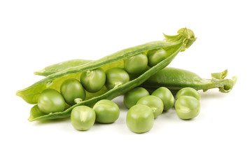 Pea pods isolated on white background
