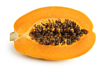Slices of ripe papaya on white background. Health, vegetarian.