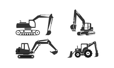 Excavator set template vector