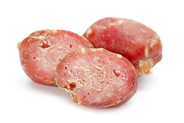 group os small salami on a white background