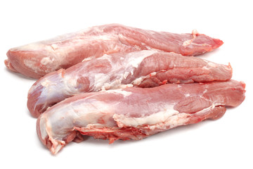 Raw fillet of pork. Tenderloin or sirloin isolated on white background