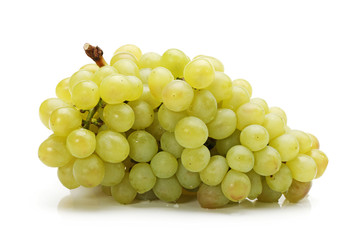 Fresh grape fruits with green leaves isolated on white background