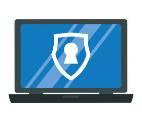 laptop computer with security shield vector illustration