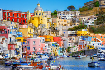 Old town port of Procida island, Naples, Italy
