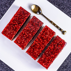 Chocolate brownies with a raspberry pate topping