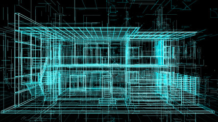 Architecture home exterior blueprint for building and construction - 3D illustration rendering