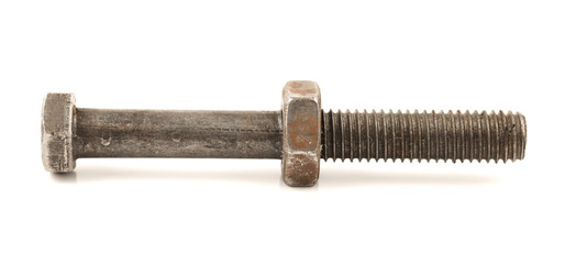 Nut and bolt on a white background