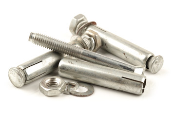 Sleeve anchor bolts on  white background