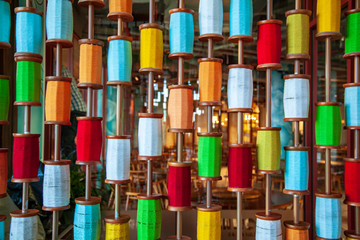 multicolored thread bobbin background, Sewing threads as a multicolored background