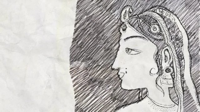 Sketch of a Traditional Indian Woman Face in Pencil Drawing Style