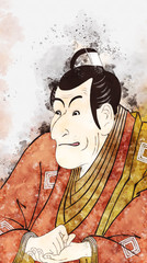 四世市川蝦蔵の竹村定之進	水彩