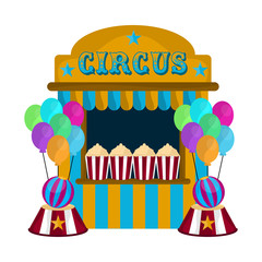 Circus tent with balloons and popcorn snacks - Vector