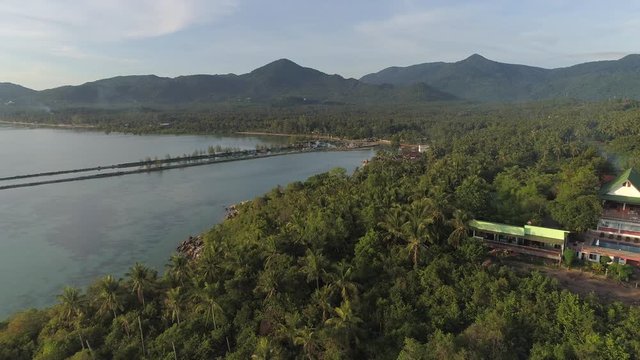 Hotel on coastline on tropical island