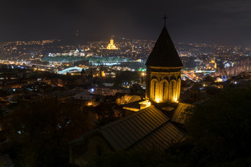 Night view of Tbilisi and Upper Bethlehem Church