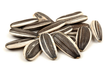 Sunflower seeds on white background