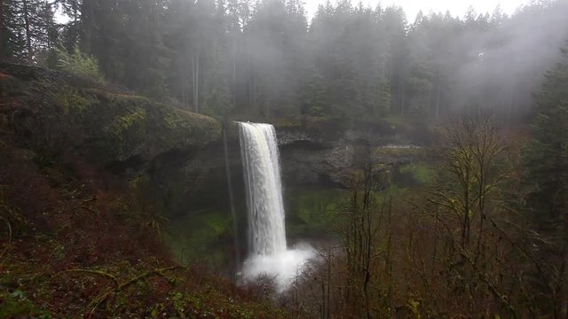 South Falls in Silver Falls State Park, Oregon on a rainy day