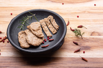 Fake meat. Meat analogue (also called  alternative, substitute, mock, faux, imitation, vegetarian, vegan) meat. Wheat gluten, also called seitan, mianjin, milgogi, gluten meat.