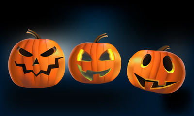 halloween pumpkins on black background