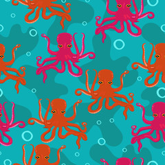 Fototapeta na wymiar Seamless pattern with pink and red octopuses.
