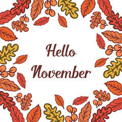 Crowd of leaf frame, for poster hello november. Vector