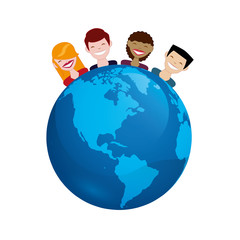 world planet earth with people around vector illustration