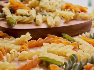 Pasta of various colors, dried noodles
