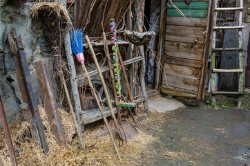 The old smithy in the village.Yard and buildings of the house in the village.