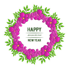 Decorative of card happy new year, with pattern of purple wreath frame. Vector