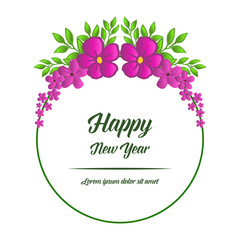 Frame flower purple on white background, for invitation card happy new year hand drawn. Vector