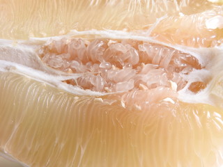 Close up flesh of pomelo, Citrus maxima or Citrus grandis. In mid-Autumn Festival, as a gift for friends and relatives. Taiwan food and fruit concept.