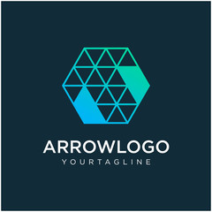 Up Arrow hexagon abstract logo design with concept negative space. Arrow icon. Delivery icon. Web, Digital, Marketing, Network icon. construction concept. -vector