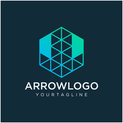 Down Arrow hexagon abstract logo with concept negative space. Download icon. Delivery icon. Web, Digital, Marketing, Network icon. construction concept. -vector