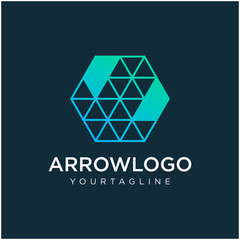 down Arrow hexagon abstract logo design. Arrow icon. Delivery icon. Web, Digital, Marketing, Network icon. construction concept. -vector