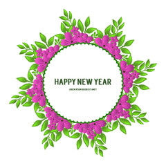 Various crowd of purple floral frame, for template of card happy new year. Vector
