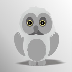 Owl Icon, Cute Cartoon Funny Character with Gray Color – Flat Design 