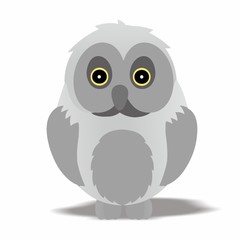 Owl Icon, Cute Cartoon Funny Character with Gray Color – Flat Design 