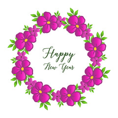 Crowd of beautiful purple wreath frame for poster happy new year. Vector