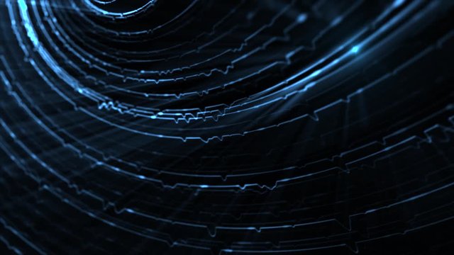 Blue digital technology particles on black background (Looping) 