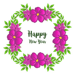 Design invitation card happy new year, with cute purple flower frame. Vector