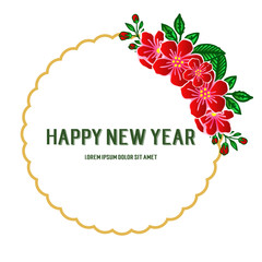 Text greeting card happy new year, with design vintage red floral frame. Vector