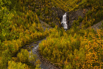 Fiellun putous waterfall streaming in Kevo nature reserve