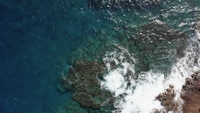 Beautiful shot of rocky Hawaiian shoreline. Shot on Mavic Pro 2 in 4k. Drone lens equivalent to 28mm.