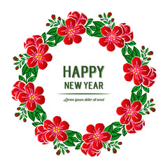 Ornament art of red flower frame, for banner or poster happy new year. Vector
