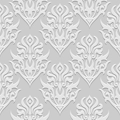 Fototapeta na wymiar Seamless Victorian elegant retro pattern. Silver and gray paper craft