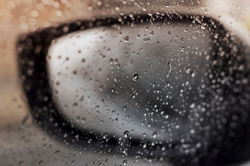Raindrops on the windshield of car