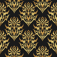 Seamless Victorian elegant retro pattern. Black and golden paper craft