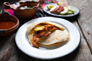 Mexican quesadilla with pork also called 