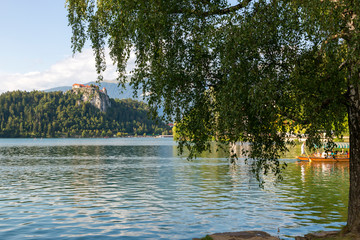 View of the old castle and Lake Bled in Slovenia