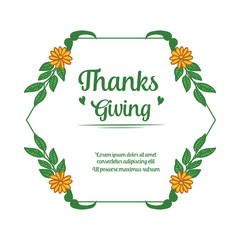 Template of poster thanksgiving, with abstract green leafy flower frame. Vector